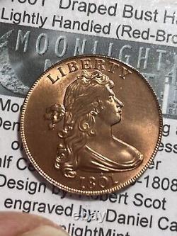 1801 Dan Carr Draped Bust Half Cent Overstruck on a 1/2 Cent Red-Brown