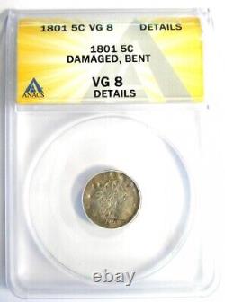 1801 Draped Bust Half Dime H10C Coin Certified ANACS VG8 Details Rare Date