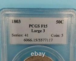 1803 50C Large 3 Draped Bust Half Dollar PCGS F15 Graded (50 Cents)