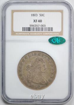 1803 50c Draped Bust Half Dollar NGC XF 40 Extra Fine CAC Approved Large 3 Ni
