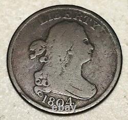 1804 Draped Bust Half Cent 1/2c Choice SPIKED CHIN US Copper Coin CC16479