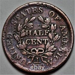 1804 Draped Bust Half Cent Crosslet 4, WithStems US 1/2c Copper Penny L35
