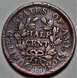 1804 Draped Bust Half Cent Crosslet 4, WithStems US 1/2c Copper Penny L35