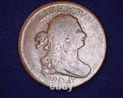 1804 Draped Bust Half Cent Plain 4 Stemless Low Mintage #S149