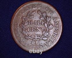 1804 Draped Bust Half Cent Plain 4 Stemless Low Mintage #S149