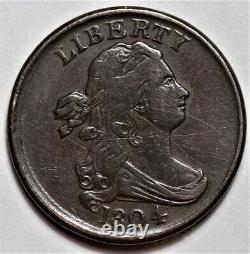 1804 Draped Bust Half Cent Plain 4, Stemless Scratched US 1/2c Penny L32