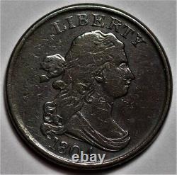 1804 Draped Bust Half Cent Plain 4, Stemless US 1/2c Copper Penny L30