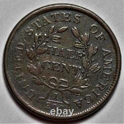 1804 Draped Bust Half Cent Plain 4, Stemless US 1/2c Copper Penny L30