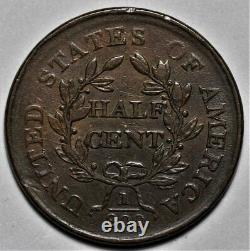 1804 Draped Bust Half Cent Plain 4, Stemless US 1/2c Copper Penny L33