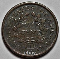 1804 Draped Bust Half Cent Plain 4, Stemless US 1/2c Copper Penny L33