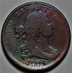 1804 Draped Bust Half Cent Plain 4, Stemless US 1/2c Copper Penny L43