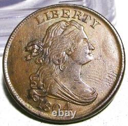 1804 Draped Bust Half Cent Spiked Chin Ch/au Rare Us Coin