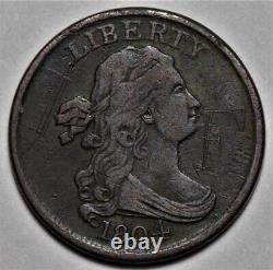 1804 Draped Bust Half Cent Spiked Chin Graffiti US 1/2c Copper Penny L36
