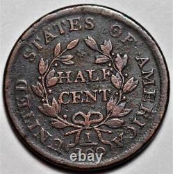 1804 Draped Bust Half Cent Weak Spiked Chin US 1/2c Copper Penny Coin L36