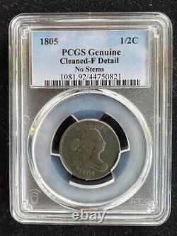 1805 Draped Bust Half Cent No Stems PCGS Fine Detail