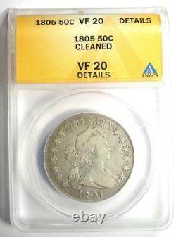 1805 Draped Bust Half Dollar 50C Coin Certified ANACS VF20 Details Rare