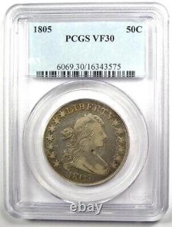 1805 Draped Bust Half Dollar 50C Coin Certified PCGS VF30 $1,750 Value