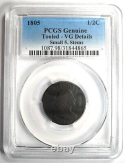 1805 Small 5 with Stems Draped Bust Half Cent 1/2C PCGS VG Detail Rare Variety