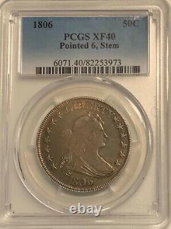 1806 50C Pointed 6, Stem Draped Bust Half Dollar PCGS XF40 FREE EXPRESS MAIL