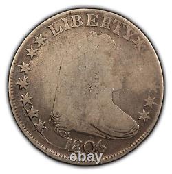 1806 50c Draped Bust Silver Half Dollar Full Date Obverse Die Break B2469