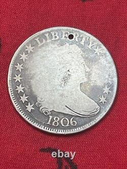 1806 50c Heraldic Eagle Half Dollar Pointed 6, Stem Through Claw, Holed