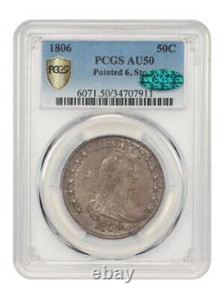 1806 50c PCGS/CAC AU50 (Pointed 6, Stems) Great Type Coin Bust Half Dollar