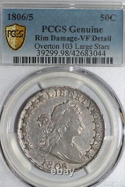 1806/5 Draped Bust Silver Half Dollar PCGS Graded Rim Dam. VF Detail (42683044)