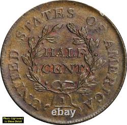 1806 Draped Bust Half Cent Small 6, No Stems (c-1, B-3) Au