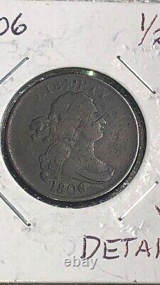 1806 Draped Bust Half Cent Small 6, Stemless Nice Great Details See Pictures