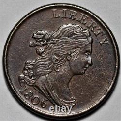 1806 Draped Bust Half Cent Small 6/Stemless Scratched US 1/2c Penny L35