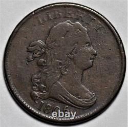 1806 Draped Bust Half Cent Small 6/Stemless US 1/2c Copper Penny Coin L33