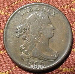 1806 Draped Bust Half Cent, Vf+ Small 6, Stemless, Gorgeous Tones A Gem