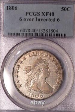 1806 O-111 50C 6 over Inverted 6 Draped Bust Half Dollar PCGS XF40