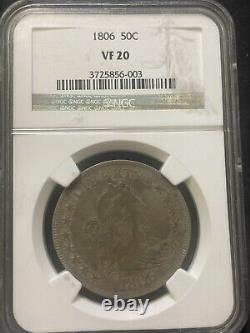 1806 PCGS VF20 DRAPED BUST HALF DOLLAR Point 6 withStem TY/TY! Free Shipping