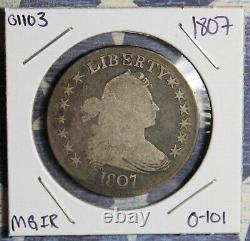 1807 0-101 Draped Bust Silver Half Dollar Collector Coin, Free Shipping