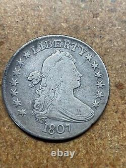 1807 Off-Center DRAPED BUST Silver HALF DOLLAR Raw Type Coin GREAT EYE APPEAL