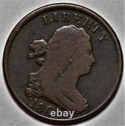 1808 Draped Bust Half Cent Near 180° Die Rotation US 1/2c Copper Penny L38