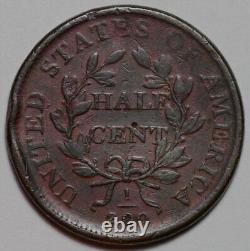 1808 Draped Bust Half Cent Rim Damage US 1/2c Copper Penny Coin L39