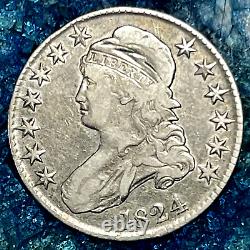 1824 Capped Bust Silver Half Dollar O-115 Overton VF DETAILS R-2