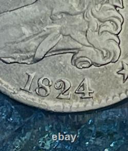 1824 Capped Bust Silver Half Dollar O-115 Overton VF DETAILS R-2