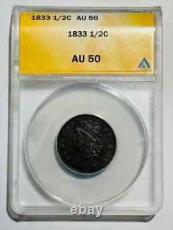 1833 Half Cents Draped Bust ANACS AU-50