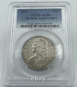1834 PCGS AU50 Sm Date, Small Letters Draped Bust Half
