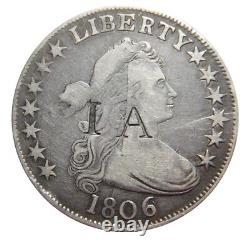 Draped bust half dollar 1806, over inverted 6 variety O-111, counterstamped IA