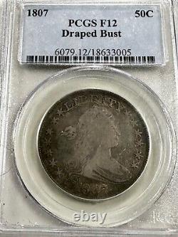 Early PCGS Fine F12 1807 Draped Bust 90% Silver Half Dollar 50 Cent Coin FreeShp