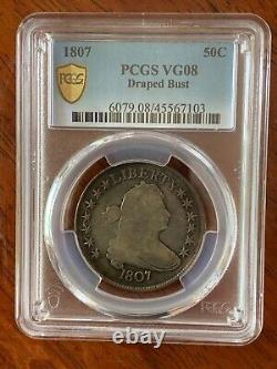 U. S. 1807 Draped Bust Half-dollar Silver Coin, Pcgs Certified Vg-8